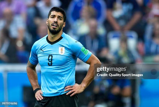 Luis Suarez of Uruguay reacts during the 2018 FIFA World Cup Russia Quarter Final match between Winner Game 49 and Winner Game 50 at Nizhny Novgorod...