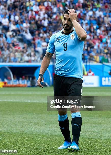 Luis Suarez of Uruguay reacts during the 2018 FIFA World Cup Russia Quarter Final match between Winner Game 49 and Winner Game 50 at Nizhny Novgorod...