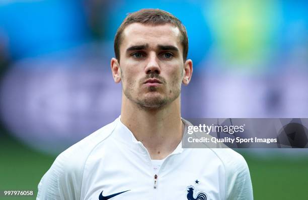 Antoine Griezmann of France looks on prior to the 2018 FIFA World Cup Russia Quarter Final match between Winner Game 49 and Winner Game 50 at Nizhny...
