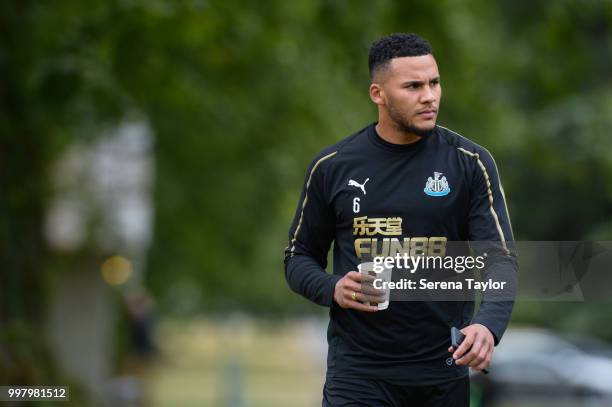 Jamaal Lascelles walks outside during the Newcastle United Training session at Carton House on July 13 in Kildare, Ireland.