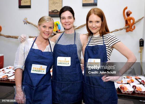 Actors Alison Sweeney, Betsy Brandt and Darby Stanchfield volunteer with Feeding America and the Los Angeles Regional Food Bank to raise awareness...