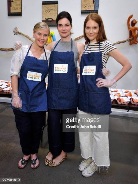 Actors Alison Sweeney, Betsy Brandt and Darby Stanchfield volunteer with Feeding America and the Los Angeles Regional Food Bank to raise awareness...