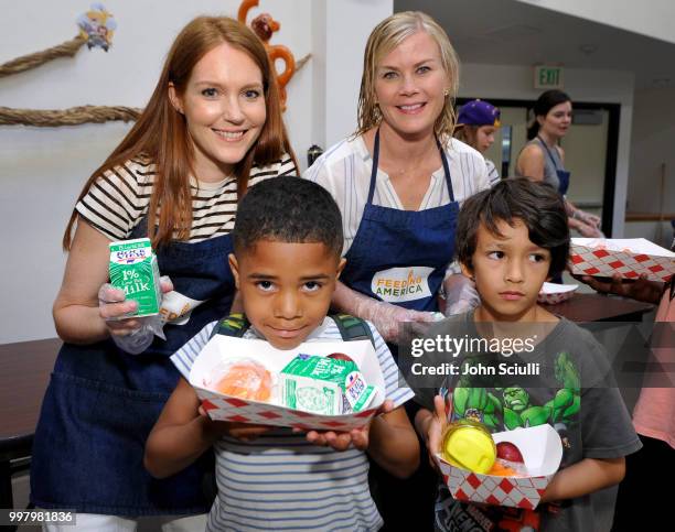 Actors Darby Stanchfield and Alison Sweeney volunteer with Feeding America and the Los Angeles Regional Food Bank to raise awareness around Summer...