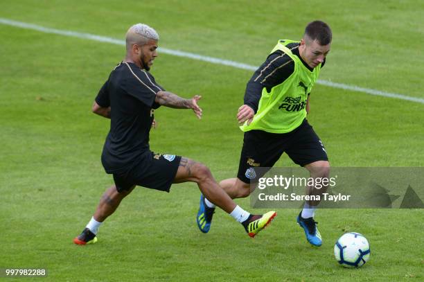 DeAndre Yedlin looks to close down Cal Roberts during the Newcastle United Training session at Carton House on July 13 in Kildare, Ireland.