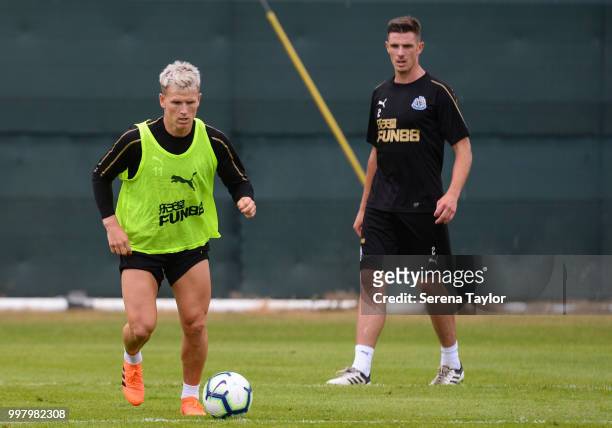 Matt Ritchie controls the ball during the Newcastle United Training session at Carton House on July 13 in Kildare, Ireland.