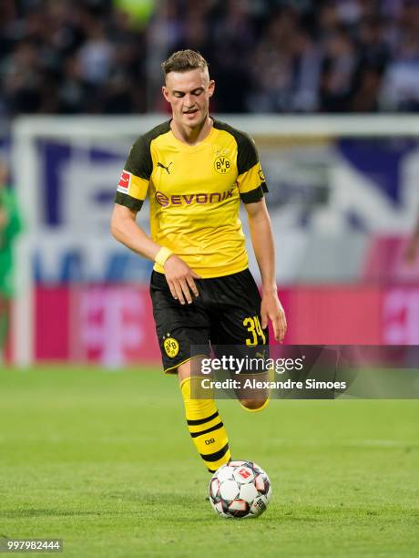 Jacob Bruun Larsen of Borussia Dortmund in action during a friendly match against Austria Wien at the Generali Arena on July 13, 2018 in Vienna,...