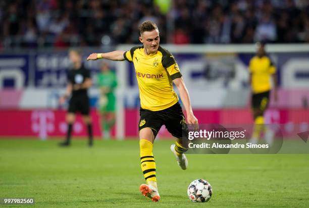 Jacob Bruun Larsen of Borussia Dortmund in action during a friendly match against Austria Wien at the Generali Arena on July 13, 2018 in Vienna,...