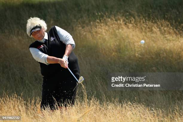 Laura Davies of England plays her second on the 12th hole during the second round of the U.S. Senior Women's Open at Chicago Golf Club on July 13,...