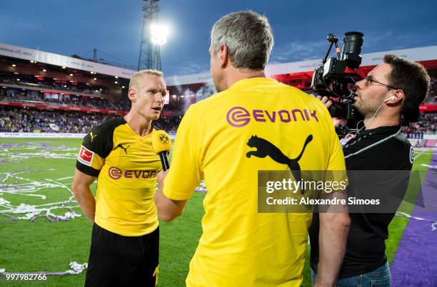 Sebastian Rode of Borussia Dortmund during an interview after the final whistle of a friendly match against Austria Wien at the Generali Arena on...