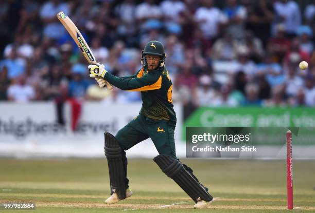 Billy Root of Nottingham batting during the Vitality Blast match between Derbyshire Falcons and Notts Outlaws at The 3aaa County Ground on July 13,...