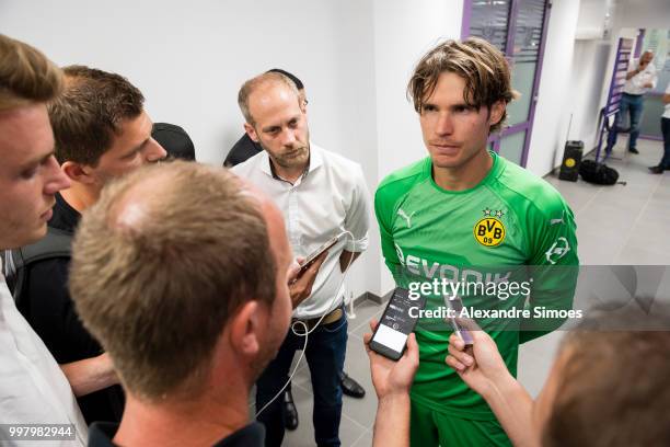 Goal keeper Marwin Hitz of Borussia Dortmund during an interview after the final whistle of a friendly match against Austria Wien at the Generali...