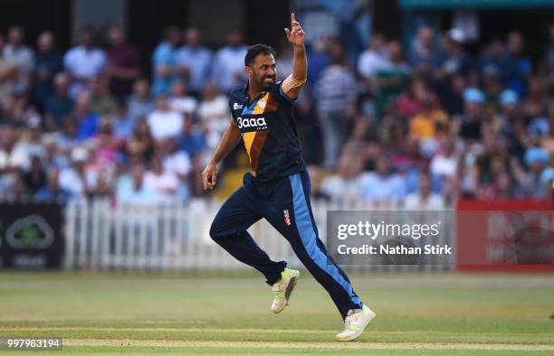 Wahab Riaz of Derbyshire appeals during the Vitality Blast match between Derbyshire Falcons and Notts Outlaws at The 3aaa County Ground on July 13,...