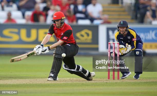 Graham Clark of Durham tries to play reverse sweep during the Vitality Blast match between Durham Jets and Yorkshire Vikings at the Emirates...