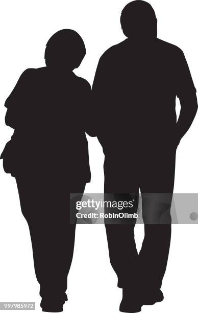 ilustrações de stock, clip art, desenhos animados e ícones de older couple walking arm in arm - senior people full body