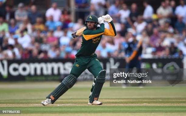 William Fraine of Nottingham batting during the Vitality Blast match between Derbyshire Falcons and Notts Outlaws at The 3aaa County Ground on July...