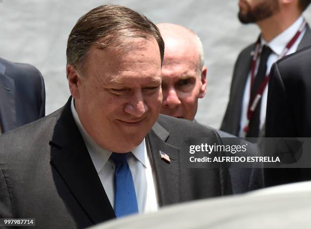 Secretary of State Mike Pompeo leaves Mexican President-elect Andres Manuel Lopez Obrador party's headquarters after holding a meeting in Mexico...