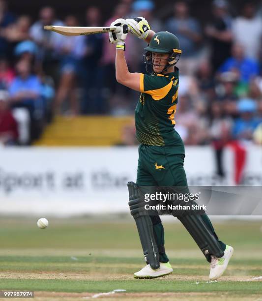 Tom Moores of Nottingham batting during the Vitality Blast match between Derbyshire Falcons and Notts Outlaws at The 3aaa County Ground on July 13,...
