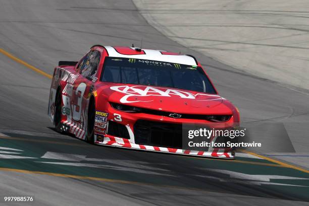 Austin Dillon Richard Childress Racing Chevrolet Camaro ZL1 drives across the finish line during practice for the Monster Energy NASCAR Cup Series...