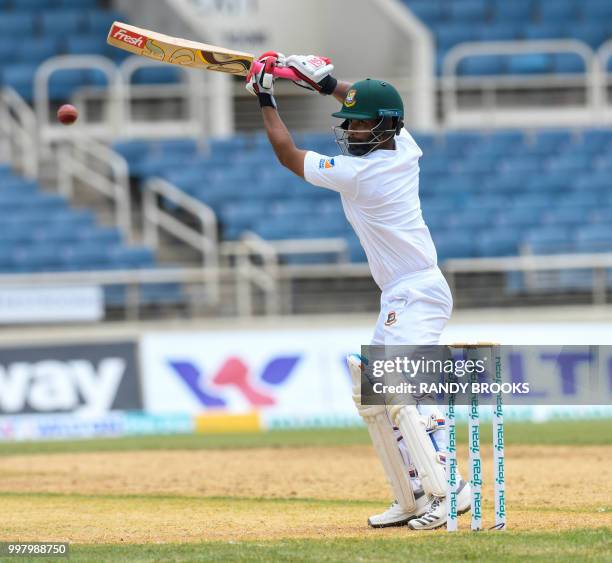 Tamim Iqbal of Bangladesh hits 4 during day 2 of the 2nd Test between West Indies and Bangladesh at Sabina Park, Kingston, Jamaica, on July 13, 2018.