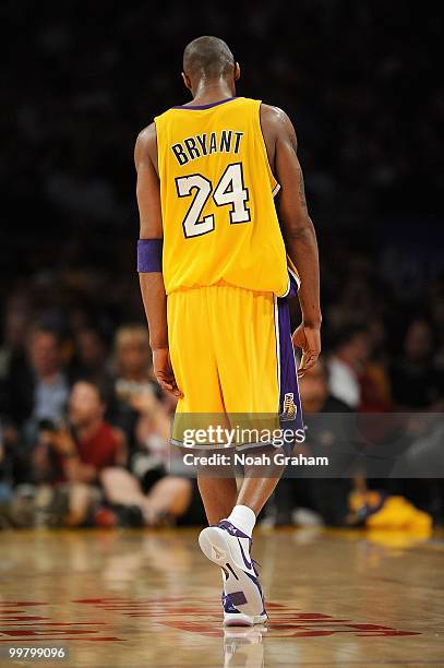 Kobe Bryant of the Los Angeles Lakers walks on the court while taking on the Utah Jazz in Game Two of the Western Conference Semifinals during the...