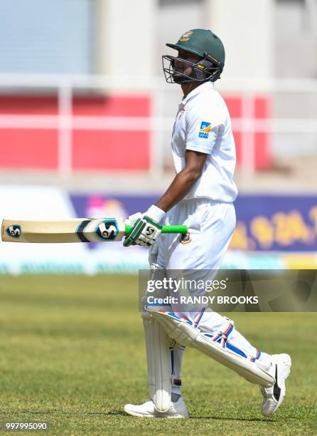 Shakib Al Hasan of Bangladesh is dismissed for 32 runs during day 2 of the 2nd Test between West Indies and Bangladesh at Sabina Park, Kingston,...