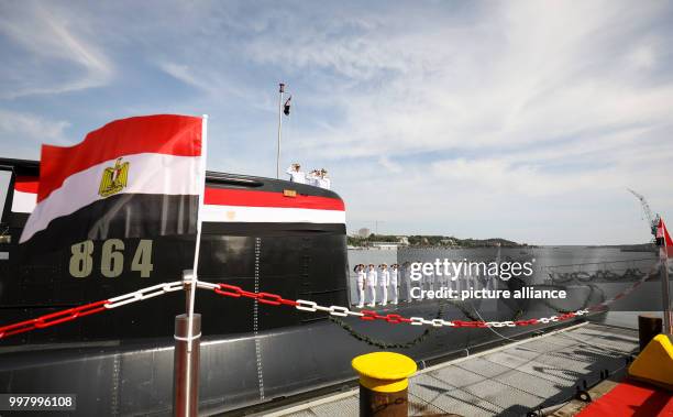Vice admiral Ahmed Khaled, the commander-in-chief of the Egyptian navy, commodore Mohamed El Sherbeng, the commander of the country's submarine...