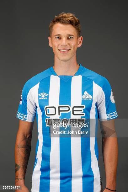 Huddersfield Town unveil new signing Erik Durm at the John Smith's Stadium on July 13, 2018 in Huddersfield, England.