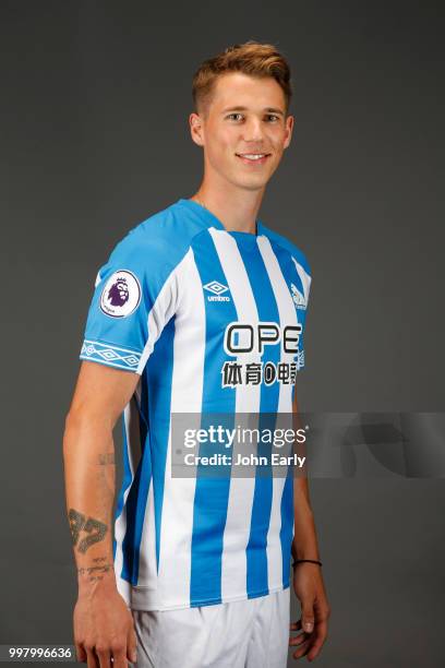 Huddersfield Town unveil new signing Erik Durm at the John Smith's Stadium on July 13, 2018 in Huddersfield, England.