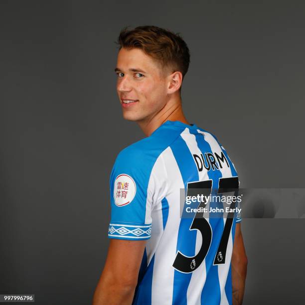 Huddersfield Town unveil new signing Erik Durm at the John Smith's Stadium on July 13, 2018 in Huddersfield, England.