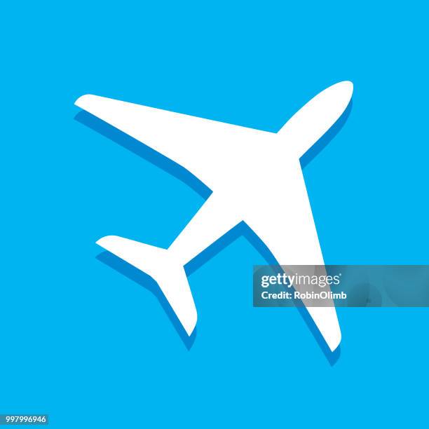 white and blue airplane icon - robinolimb stock illustrations