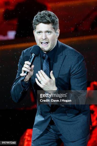 Michael Buble performs on stage as Barclaycard present British Summer Time Hyde Park at Hyde Park on July 13, 2018 in London, England.