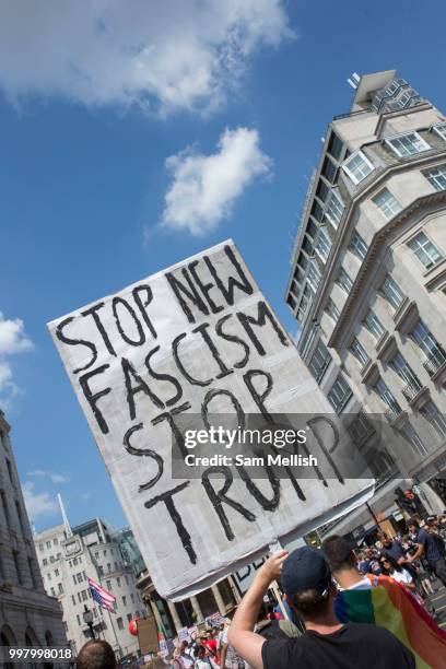 Activists protest against US President Donald Trump's UK visit on the 13th July 2018 in central London in the United Kingdom. Donald Trump is on a UK...