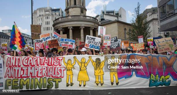 Activists protest against US President Donald Trump's UK visit on the 13th July 2018 in central London in the United Kingdom. Donald Trump is on a UK...