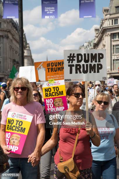 Activists protest against US President Donald Trump's UK visit on the 13th July 2018 in central London in the United Kingdom. Donald Trump is on a UK...