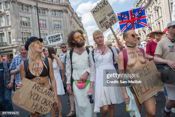 Activists protest against US President Donald Trump's UK visit on the 13th July 2018 in central London in the United Kingdom. Donald Trump is on a UK...