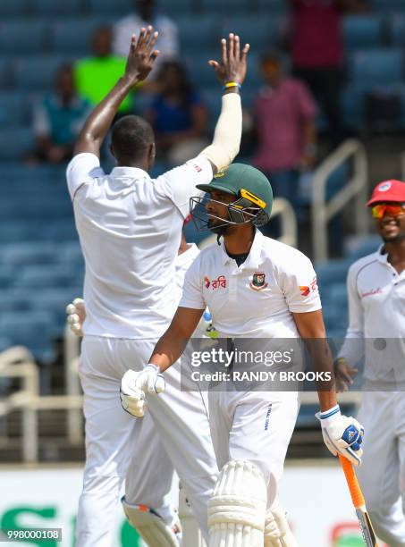 Mahmudullah of Bangladesh dismiss by Jason Holder of the West Indies during day 2 of the 2nd Test between West Indies and Bangladesh at Sabina Park,...