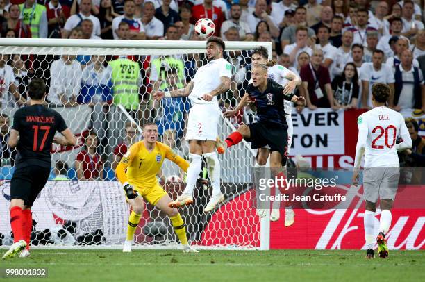 Kyle Walker of England, Domagoj Vida of Croatia during the 2018 FIFA World Cup Russia Semi Final match between England and Croatia at Luzhniki...