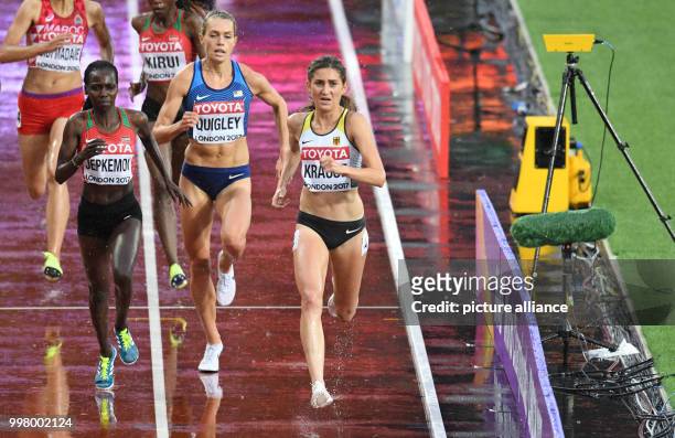 Gesa Krause of Germany on her way to winning the first heat of the women's 3,000 metres hurdles at the IAAF World Championships, in London, UK,...