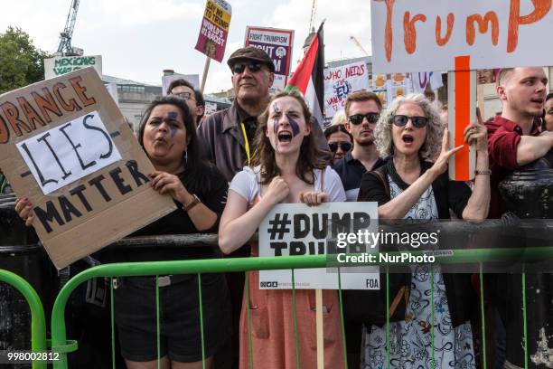 People crowd on Trafalgar square, London to protest against American president, Donald Trump visit to the UK on 13 of July, 2018. The demonstration...