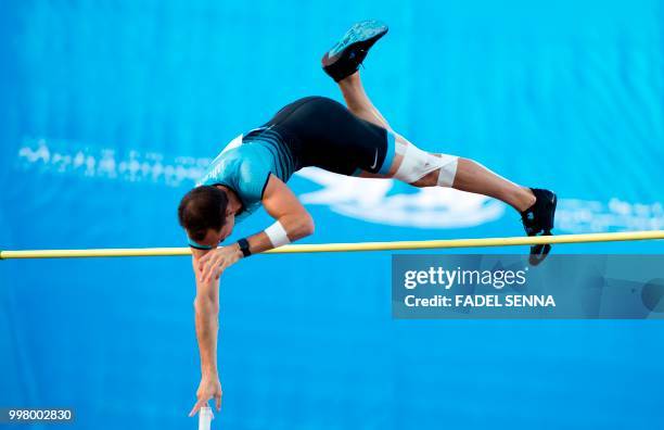 France's Lavillenie Renaud competes during the Pole Vaults Men's event at the Morocco Diamond League athletics competition in the Stadium Prince...