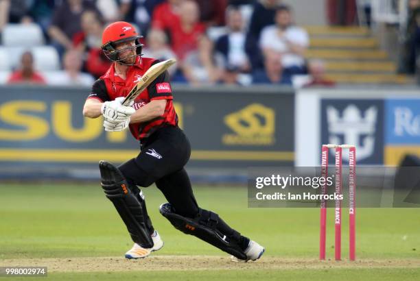 Paul Collingwood of Durham watches as he is caught during the Vitality Blast match between Durham Jets and Yorkshire Vikings at the Emirates...