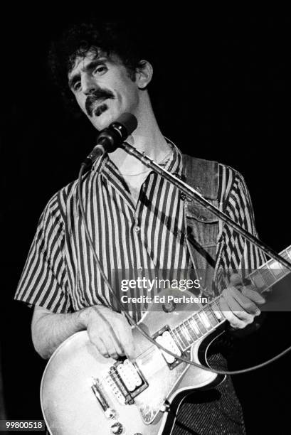 Frank Zappa performs at the Berkeley Community Theater in April 1980 in Berkeley, California.