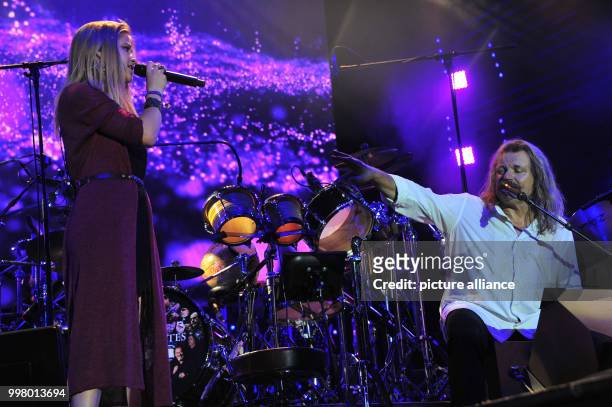 Singer Julia Mandoki and her musician father Leslie Mandoki in performance at the Wings of Freedom concert at the Sziget Festival in Budapest,...