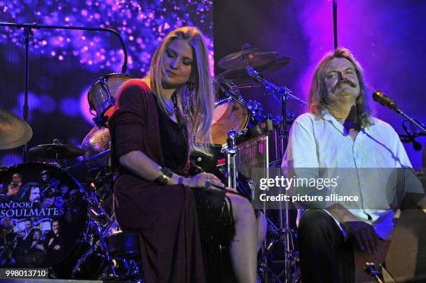 Singer Julia Mandoki and her musician father Leslie Mandoki in performance at the Wings of Freedom concert at the Sziget Festival in Budapest,...