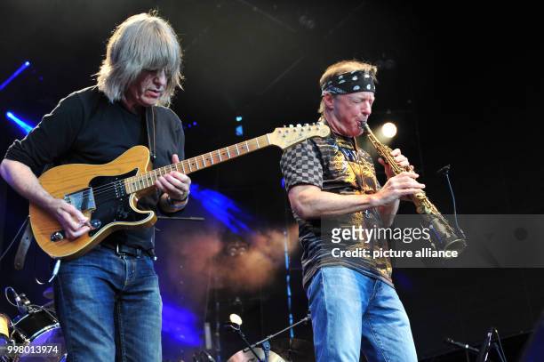 American jazz guitarist Mike Stern and Bill Evans, the leader of the Miles Davis Group, at the Wings of Freedom concert at the Sziget Festival in...