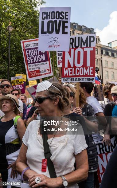 Crowds march on streets of London to protest against American president, Donald Trump visit to the UK on 13 of July, 2018. The demonstration gathered...