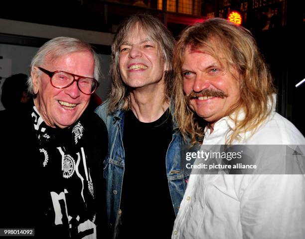 Saxophonist Klaus Doldinger , jazz guitarist Mike Stern and musician Leslie Mandoki at the Wings of Freedom concert at the Sziget Festival in...