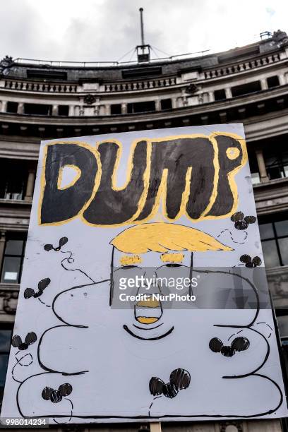 Crowds march on Regent street, London to protest against American president, Donald Trump visit to the UK on 13 of July, 2018. The demonstration...
