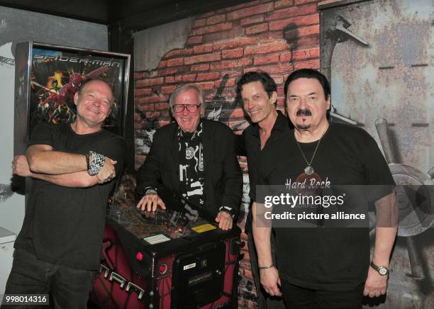 English singer Nick Van Eede, saxophonist Klaus Doldinger, American musician Mike Hart, and Toto member Bobby Kimball at the Wings of Freedom concert...