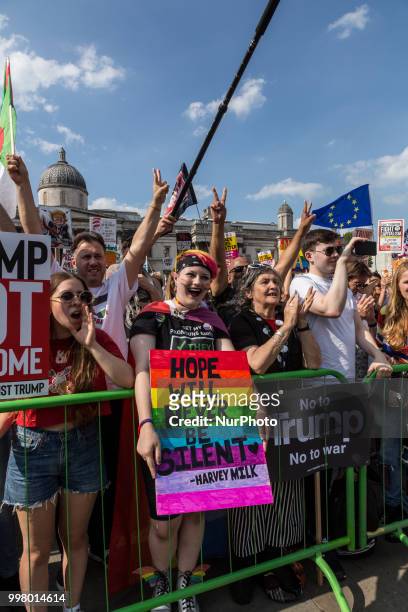 People crowd on Trafalgar square, London to protest against American president, Donald Trump visit to the UK on 13 of July, 2018. The demonstration...
